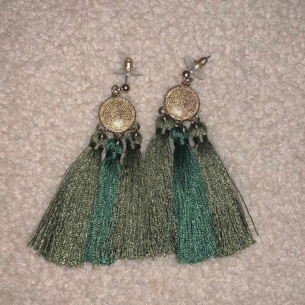 Olive green tassel earrings